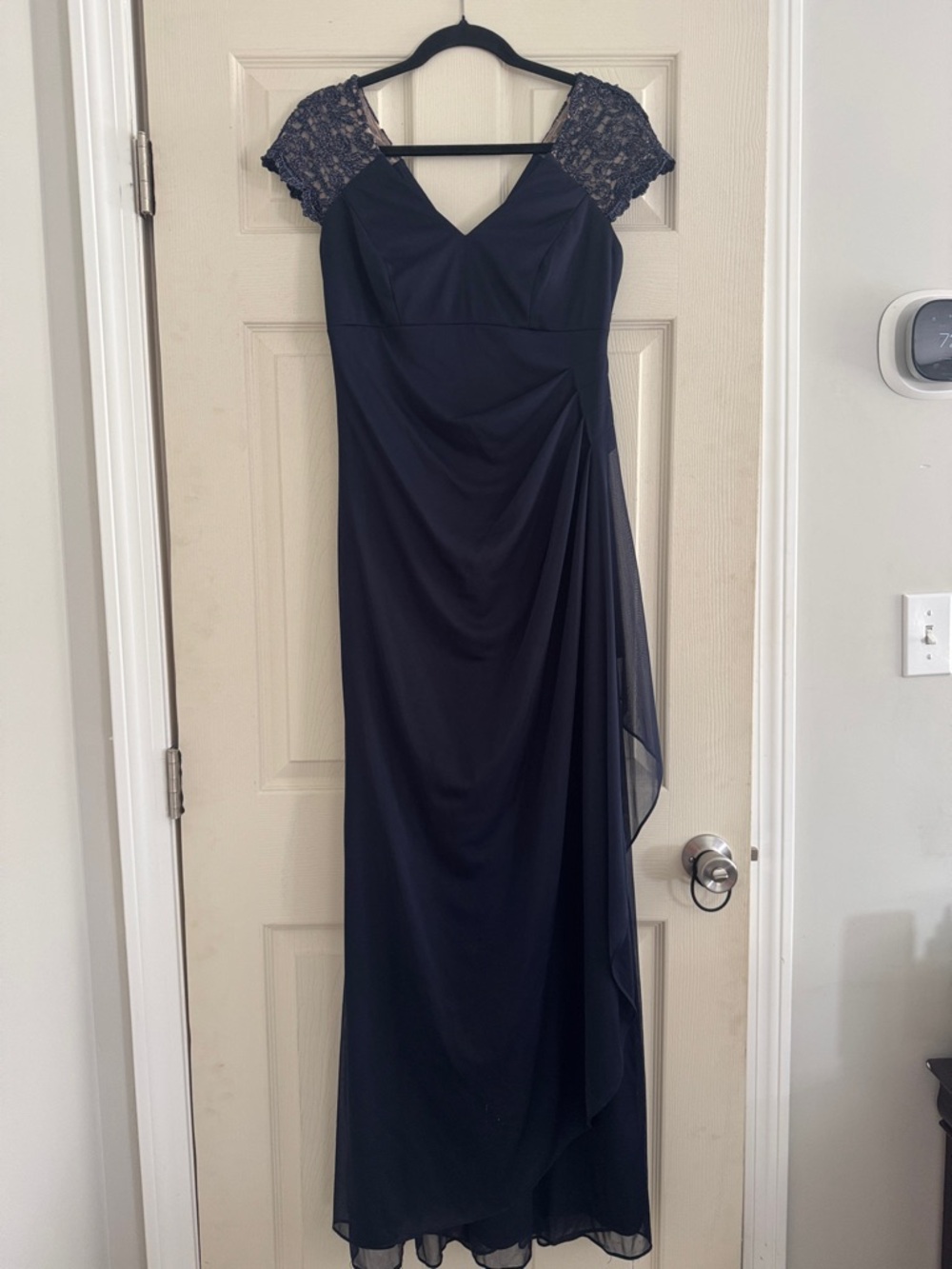Classic Navy Lace-Cap Maxi Dress